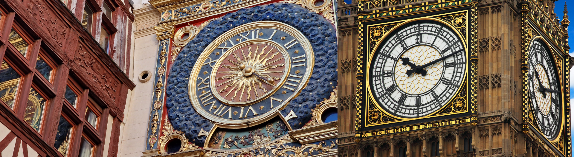 Le Gros Horloge à Rouen et BigBen à Londres