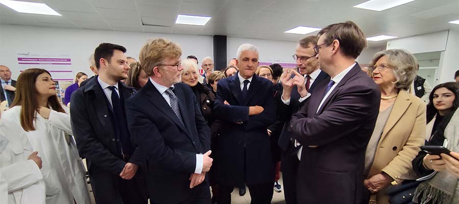 Le ministre de l'Agriculture, Marc Fesneau, Hervé Morin, Président de la Région Normandie, Abdelkrim Marchani, vice-président de la Métropole Rouen Normandie et de Sébastien Windsor, président d’UniLaSalle et Philippe Choquet, directeur général d’UniLaSalle. Crédit photo ©Unilasalle