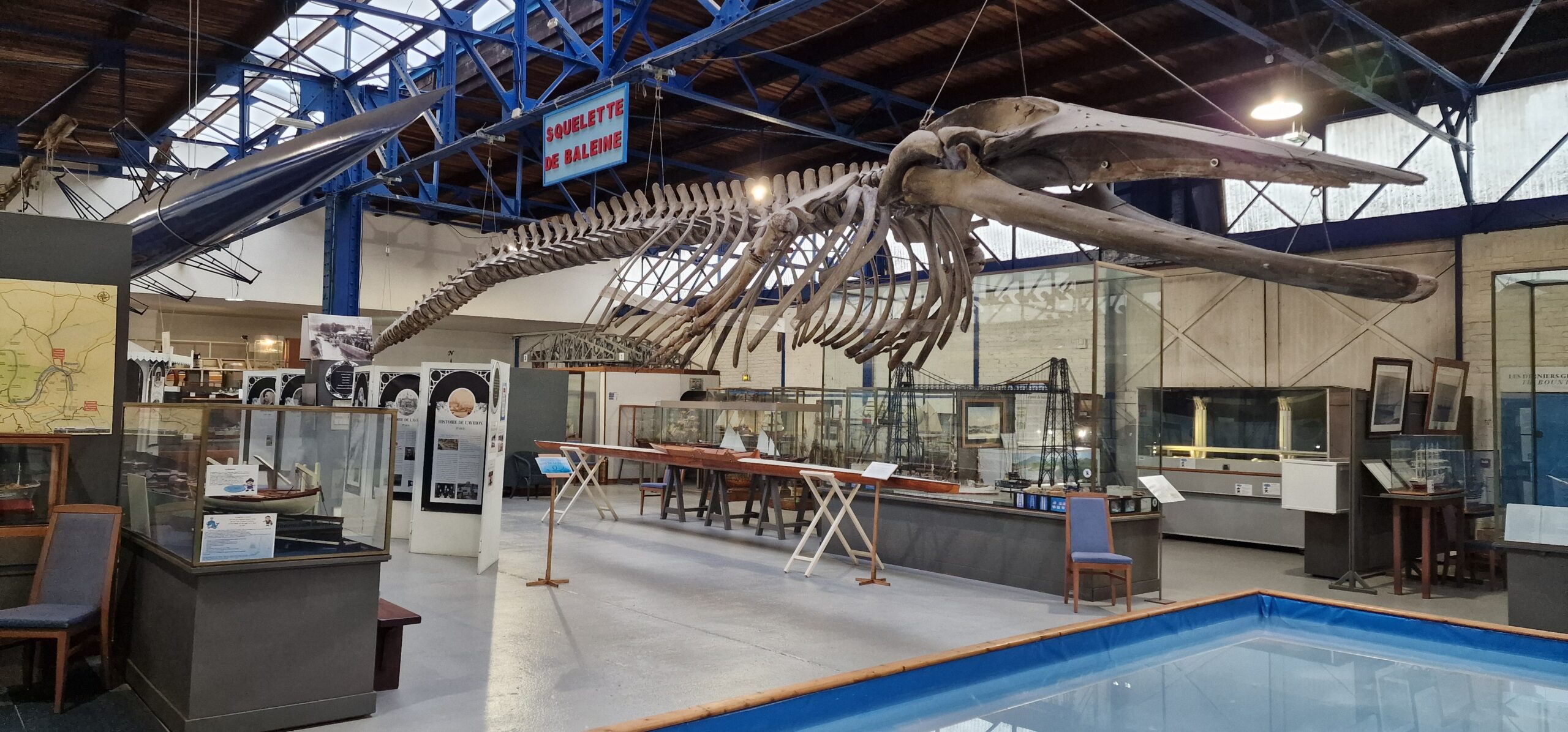 Le squelette d’une baleine échouée dans la région en 1927 est exposé au cœur du musée ©RNI